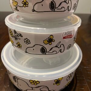 Peanuts Snoopy “Garden Fun” Nesting Bowls with Pressure Release Lids.